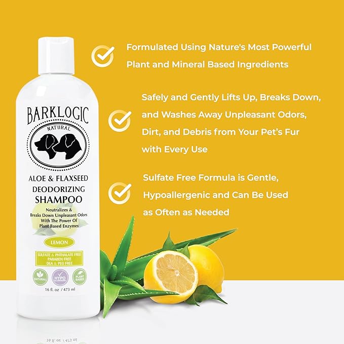 Deodorizing Lemon Dog Shampoo - Sulfate Free, No Phthalates, No Parabens, No PEG's, Made with Naturally Derived Ingredients
