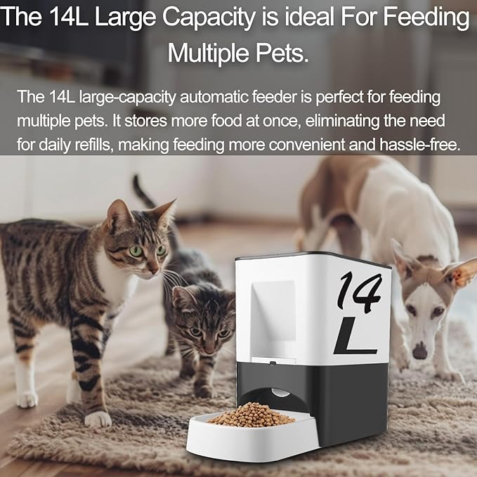 Large Automatic Dog Feeder - 14L Extra Large Breed Auto Dog Feeder, Timed Programmable Pet Food Dispenser, Portion Control Voice Recording