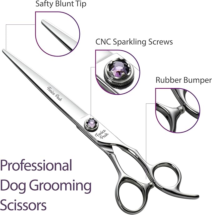 Fenice Peak 7 inch Dog Grooming Scissors Set 4PCS Straight Curved Thinner Chunker Professional Dog Shears Made of Japanese 440C Stainless Steel with Jewelled Screw Durable and Sharp