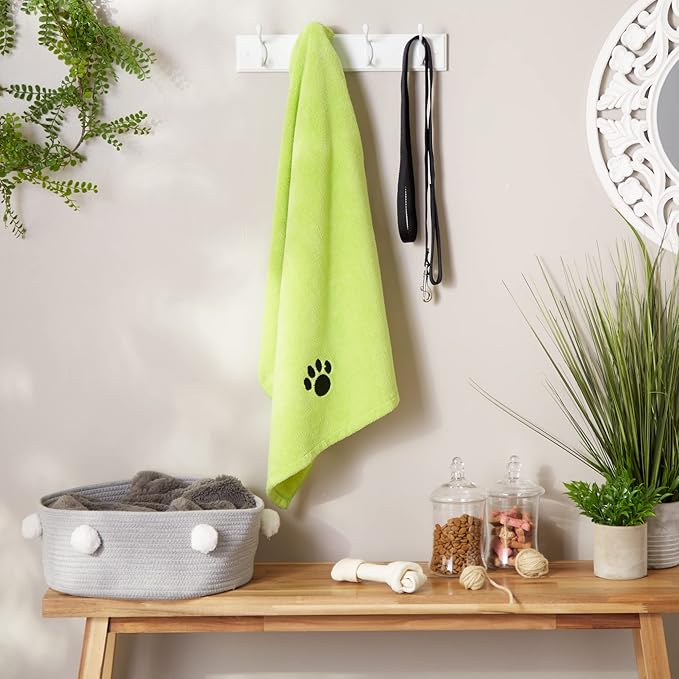Bone Dry Pet Grooming Microfiber Towel, Embroidered Collection, X-Large,41x23.5, Lettuce Green