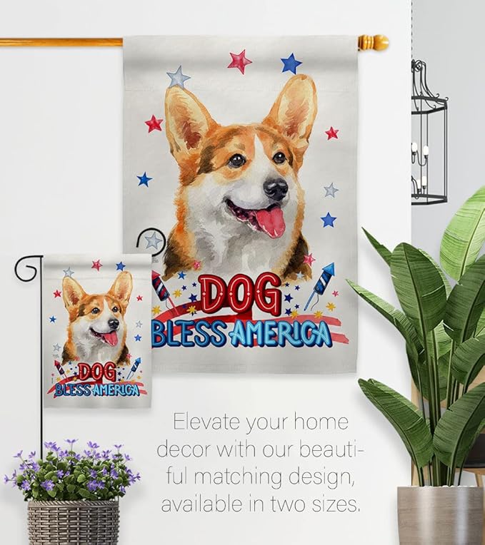 Breeze Decor Patriotic Pembroke Welsh Corgi House Flag-Pack Dog Puppy Spoiled Paw Canine Fur Pet Nature Farm Animal Creature Embroidery Banner Small Garden Yard Gift Double-Sided, Made in USA
