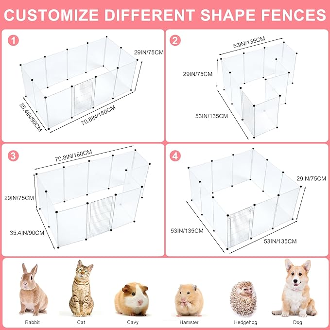 BRIAN & DANY Dog Playpen Portable for Small Animals, Dog Play Pen Indoor, Transparent Pet Playpen for Puppies, Cats, 70.8" L x 35.4" W x 29.5" H