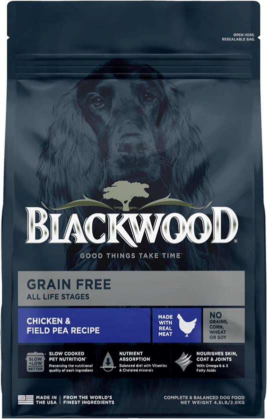 Blackwood Grain Free Dry Dog Food, Chicken & Field Pea Recipe, 4.5 Pound Bag for All Life Stages, Slow Cooked with Vitamins & Minerals for a Balanced Diet