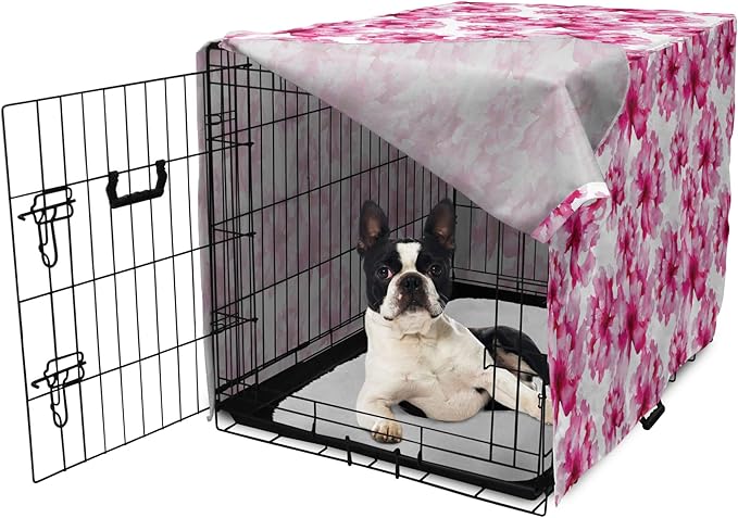 Ambesonne Waterproof Dog Crate Cover, Abstract Floral Peonies Pattern, 22 Inch, Magenta Pink