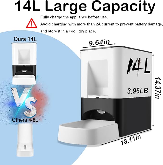 Large Automatic Dog Feeder - 14L Extra Large Breed Auto Dog Feeder, Timed Programmable Pet Food Dispenser, Portion Control Voice Recording