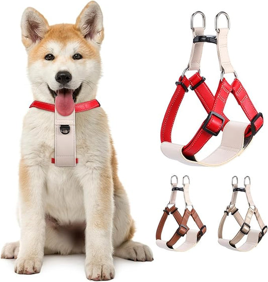 Microfiber Leather No Pull Dog Harness: Comfortable and Easy-to-Use Vest for Training and Walking Your Samll Medium Large Puppy or Dog (Red, M)