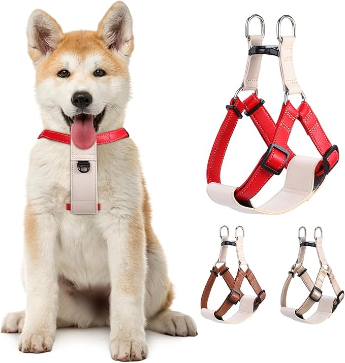 Microfiber Leather No Pull Dog Harness: Comfortable and Easy-to-Use Vest for Training and Walking Your Samll Medium Large Puppy or Dog (Red, S)