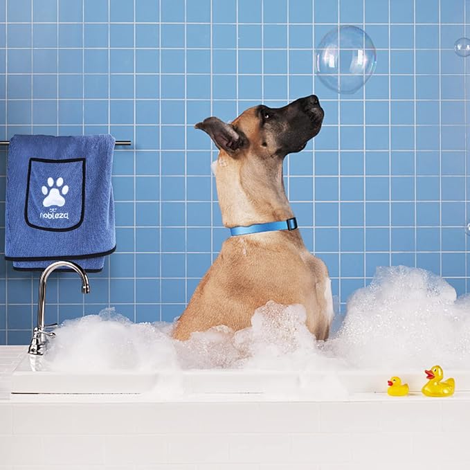 Nobleza Super Absorbent Large Dog Towels - Soft Microfiber Quick Drying Dog & Cat Bath Towel with Hand Pockets (Mazarine, 2 Pack)