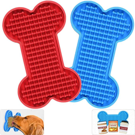 Lick Mat for Dogs - 2 Pack Peanut Butter Licking Mats, Slow Feeding Bowl, Tattoo and Anxiety Reducer for Pet Food, Yogurt, Bath, Grooming and Training
