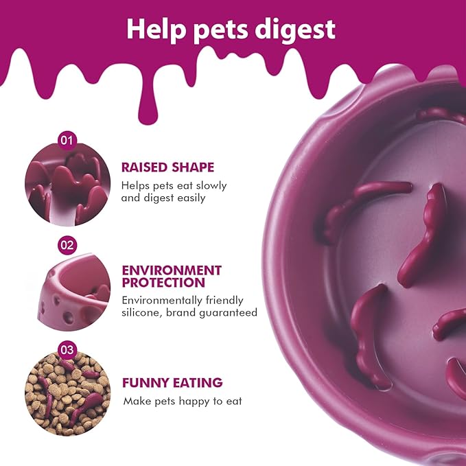 Silicone Slow Feeder Dog Bowls & Cat Bowls, 2 Cups Small Pet Food Bowl with Non-Slip Suction Base, Food-Grade Safe Puzzle Feeder for Small & Medium Dogs & Indoor Cats - Dishwasher & Microwave Safe
