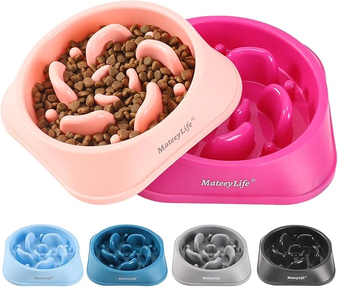 MateeyLife Slow Feeder Dog Bowls 2PCS, Anti-Choking Puzzle Dog Food Bowls, Anti-Slip Interactive Feeding Slow Down Eating, Bloat Stop Maze Dishes for Medium Large Breeds Pink&Purple