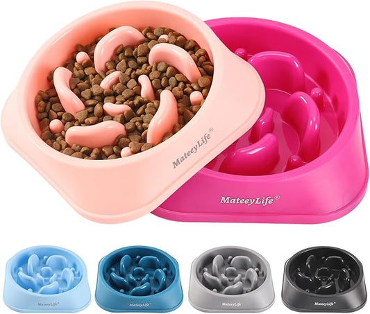 MateeyLife Slow Feeder Dog Bowls 2PCS, Anti-Choking Puzzle Dog Food Bowls, Anti-Slip Interactive Feeding Slow Down Eating, Bloat Stop Maze Dishes for Medium Large Breeds Pink&Purple