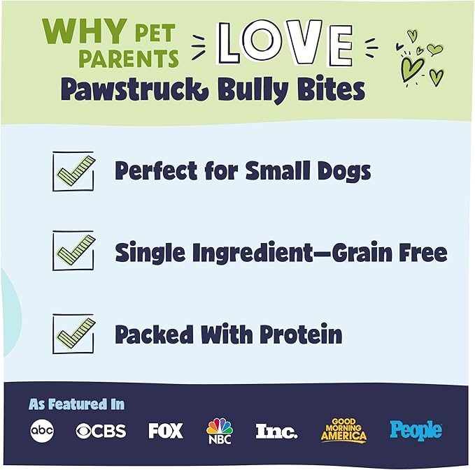 Pawstruck Natural 1-4" Bully Stick Bites for Small Dogs & Puppies – Single Ingredient Digestible Rawhide Free Alternative - High Protein Chew Treat Bones - 8 oz Bag - Packaging May Vary