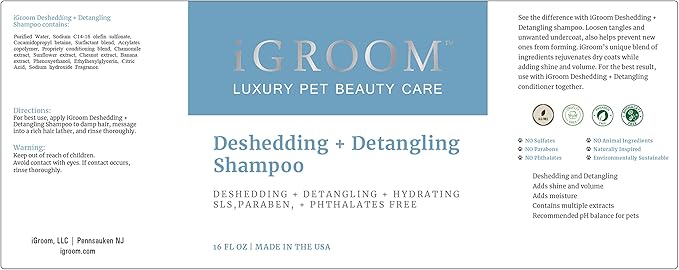 iGroom Dog Shampoo + Dog Conditioner Groomers Bundle - Deshedding & Detangling Shampoo and Conditioner, Luxury Pet Beauty Care, Loosen Tangles + Unwanted Undercoat, Adds Shine + Volume, 16 oz
