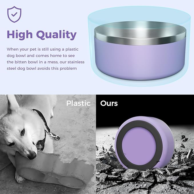 Stainless Steel Dog Bowls for Small Dogs, 40 Ounces/5 Cup Dog Food and Water Bowl, Double Wall Weighted Dog Dish, Rustproof Metal Pet Bowls with Non Slip Silicone Base