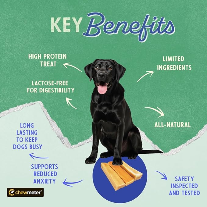 Chewmeter Himalayan Yaky Cheese Chew, 100% Natural, Long Lasting, Gluten Free, Healthy & Safe Dog Treats, Lactose & Grain Free, Protein Rich, Stain Free, Large, For Dogs 55 Lbs & Under, 3 lb Bulk Tub
