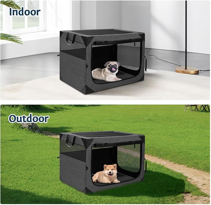 Collapsible Soft Dog Crate 30 Inches, Portable Travel Dog Cage for Medium Dogs, Dog Kennel Indoor & Outside, Foldable Dog Crate with 3-Door Mesh Windows