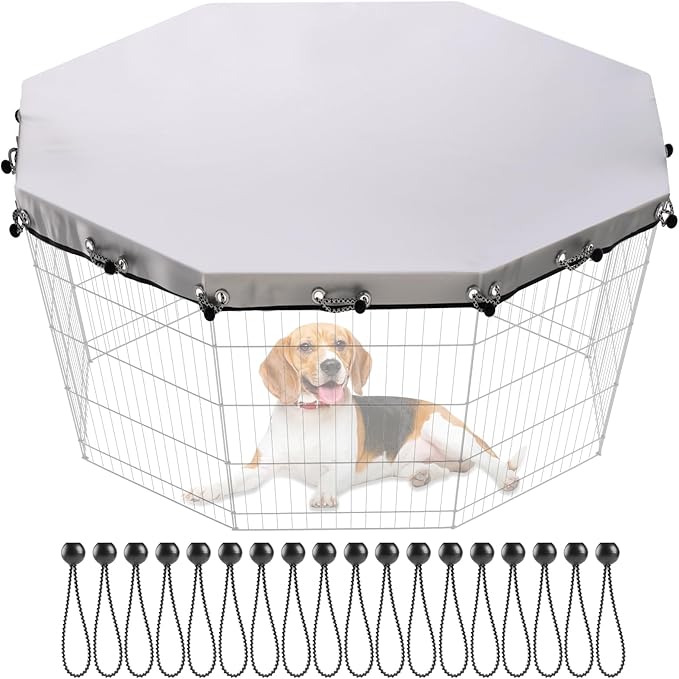 Dog Playpen Cover,Fits 24 Inch 8 Panels Regular Octagon Metal Exercise Pet Pen for Pets Provide Rain Proof Shade and Security for Outdoor and Indoor (Only Cover,Playpen Not Included)