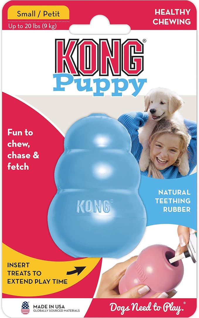 KONG Puppy - Natural Teething Rubber Chew Toy for Dogs - Stuffable Dog Toy for Extended Playtime - Chew & Fetch Toy for Puppies - for Small Puppies - Blue