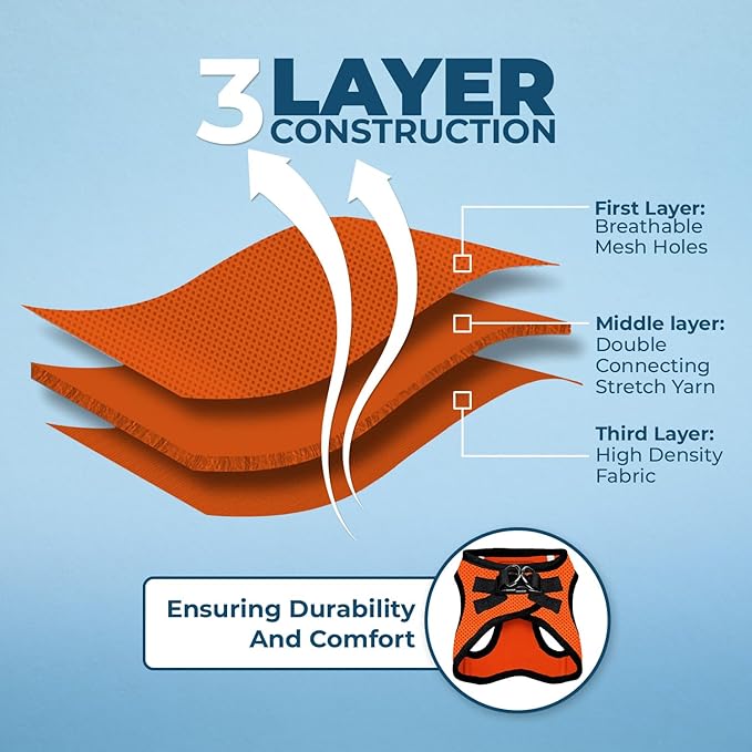 Voyager Step-In Air Dog Harness - All Weather Mesh, Reflective, No Pull Harness for Small, Medium Dogs, Cats - Secure with Hook & Loop Fastener, Buckle, Double D-Rings - Orange/Black Trim, L