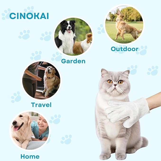 CINOKAI-Pet Cleaning Wipes - Cat Cleaning Wipes & Dog Grooming Gloves -Pet Glove Wipes for Dogs and Cats - Deodorizing Grooming Gloves (1Pack 6 PCS)