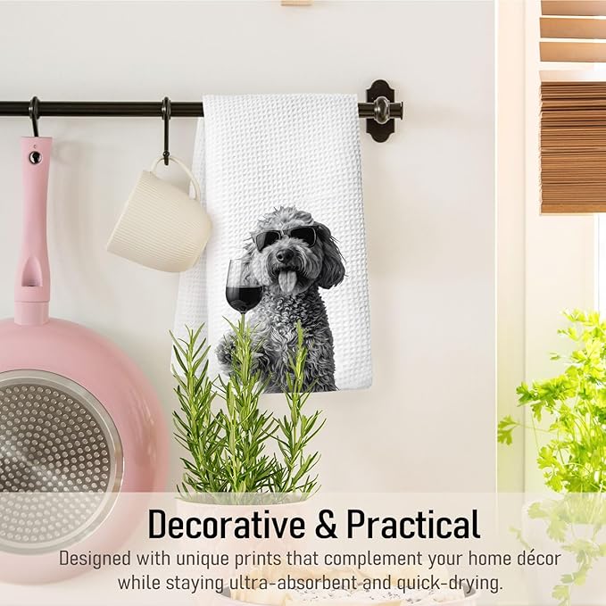 Wine Cavapoo Kitchen Towels, Cavapoo Gifts for Women Dish Towels for Kitchen Drying, Dog Lover Mom Gifts for Women Hand Towels for Bathroom, 16x24 Inch