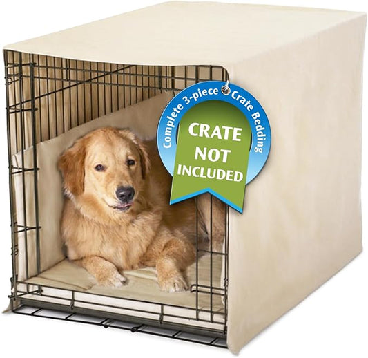 Pet Dreams 3 Piece Set includes Dog Crate Cover, Dog Crate Pad & Dog Crate Bumper, Crate Pads, Crate Covers & Crate Bumpers for Dog Cages, Dog Mat & Bedding are Washable Fits iCrate 24, 30, 36,42 inch