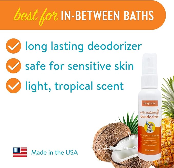 Dog Bath Travel Kit | Aloe & Oatmeal Shampoo & Conditioner | Pina Colada Deodorizer | Nose Balm | Bath Brush Bath Gift Set | Bath Sampler Grooming Kit