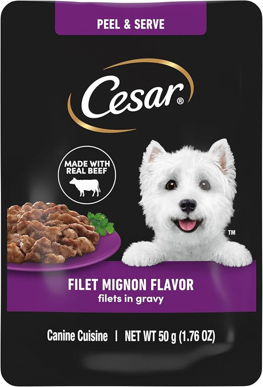Cesar Filets in Gravy Wet Dog Food Filet Mignon Flavor, 1.76 oz. Mini-Pouch, 20 Pack