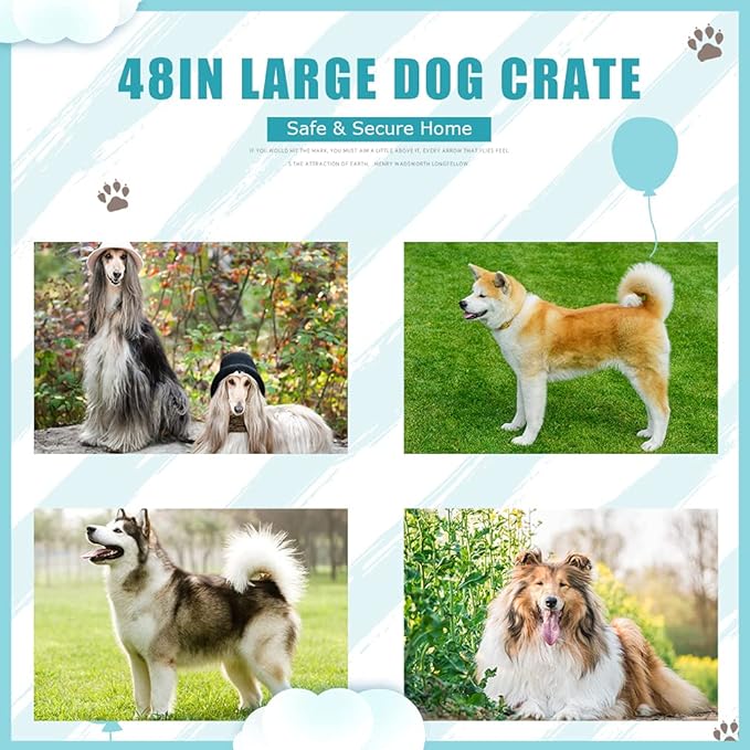 Dog Crate Cage Kennel for Large Medium Dogs Pet Puppy Playpen Wire Animal Metal Folding Travel Divider Double-Door Handle Plastic Tray Indoor Outdoor Double Lock Black Rabbit 24 30 36 42 48 inches