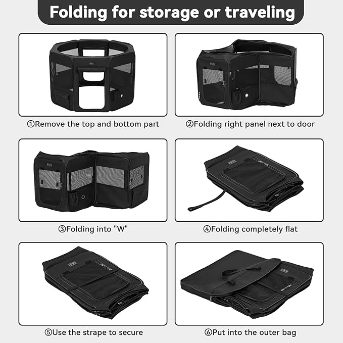 Petsfit 45.5" Dog Playpen with Dual Zipper Doors –Sturdy Foldable Pet Playpen for Large & Medium Dogs with Removable Mesh Top and Leakproof Bottom