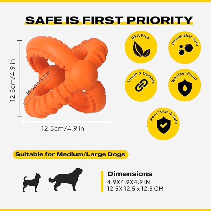 Fida Dog Chew Toys for Aggressive Chewers, 3-in-1 Indestructible Interactive Dog Toys, Unique Detachable Natural Rubber Dog Balls Tug &Fetch Toys for Large Dogs & Medium Dogs(Orange, L)
