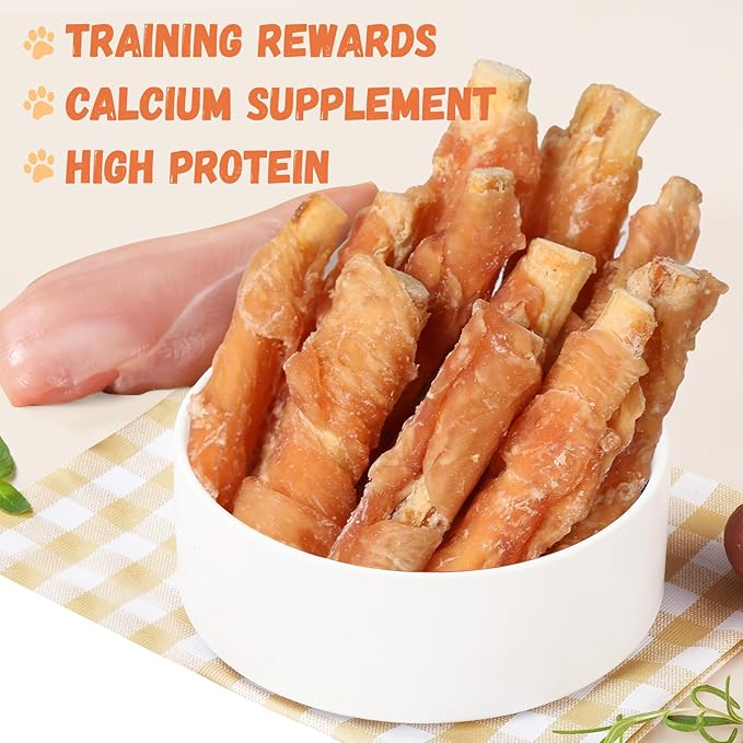 Natural Dog Treats, Chicken Wrapped Beef Cartilage Dog Treat Long-Lasting High Protein Training Treats for Small Medium Large Dogs 12 Counts