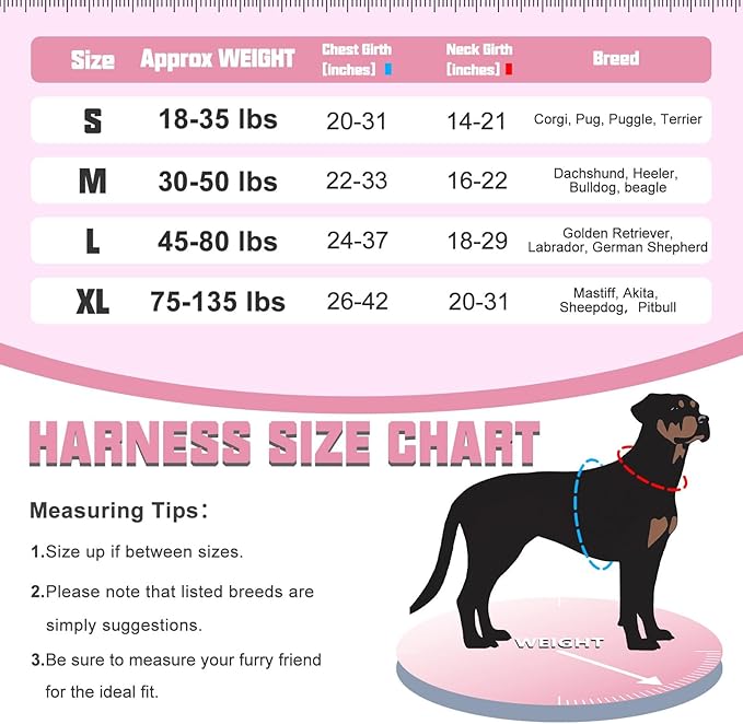 Auroth Tactical Dog Harness for Large Dogs No Pull Adjustable Pet Harness Reflective K9 Working Training Easy Control Pet Vest Military Service Dog Harnesses Rose Red L