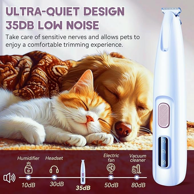 Paw Trimmer for Dogs Electric, Upgraded Pet Paw Trimmer with LED Light, Pet Hair Clippers Rechargeable Low Noise, Grooming Shaver for Cats Eyes Face Ears Feet Rump Around Hair, Waterproof, Cordless
