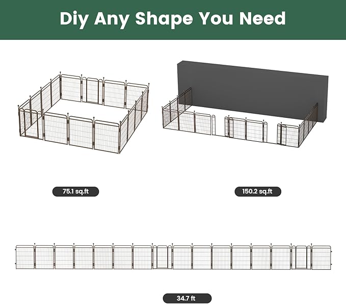 Gardner Pet Dog Playpens, 32" H 16 Panels Dog Pen Outdoor/Indoor Dog Fence Exercise Pen for Small/Medium/Large Dogs, Foldable Pet Play Yard Gate with Gravity Automatic Lock, Pet Playpen, Brown