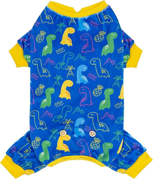 KYEESE Dog Pajamas Soft Dog Pjs Stretchy Pet Onesie Outfit Velvet Coat with Dinosaur Doggie Jammies for Small Dogs Boy Girl Comfy Clothes, Small
