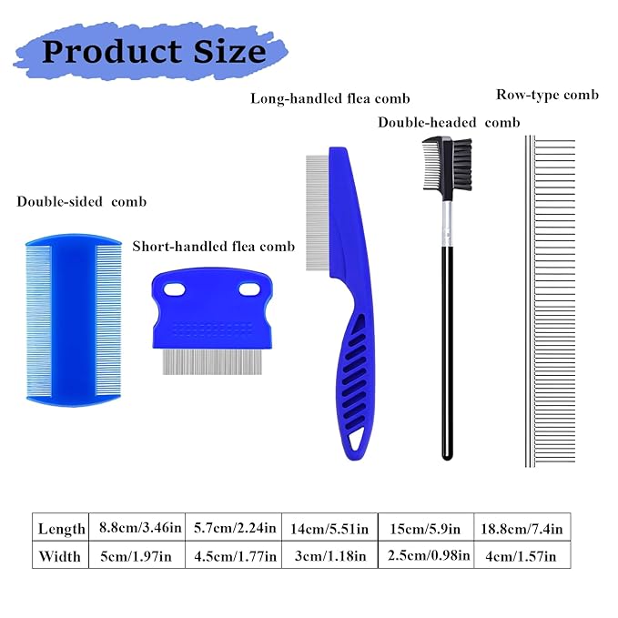 6Pcs Pet Combs for Remove Knots, Fluff and Dirt Dog Eye Comb for Removing Eye Mucus and Crust Dog Flea Fine Combs for Grooming Matting(Blue)