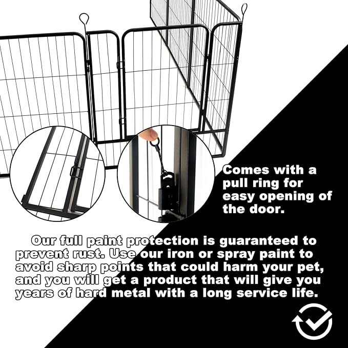 Dog Playpen,40 in(H) Pet Fence Outdoor for Rv Camping,Garden Fence Animal Barrie for Yard,Total 8 Panels with Gate 18.6Ft(L) Black Metal Temporary Fencing