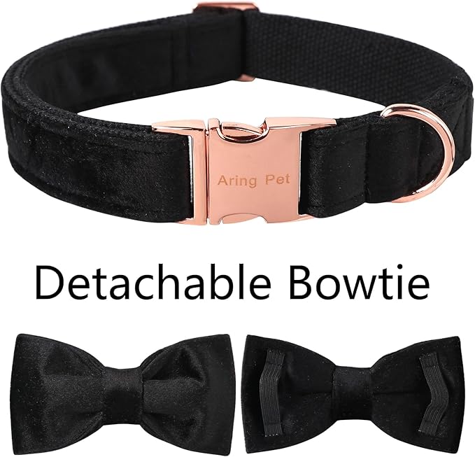 ARING PET Bowtie Dog Collar,Velvet Dog Collars with Removable Bowtie, Adjustable Bowtie Collar for Girl and Boy Dogs.