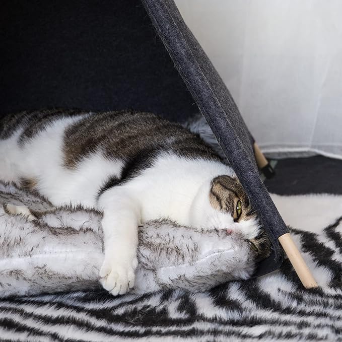Pet Teepee Tent for Cats and Small Dogs - Cozy Portable Cat Dog House with Thick Cushion Washable for Indoor Outdoor Use
