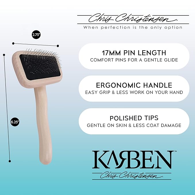 Chris Christensen Karben I Slicker Brush for Dogs, Groom Like a Professional, Ideal For All Coat Types, Remove Shedding Coat, Tangles and Dead Undercoat, 17 mm Stainless Steel Pins, Extra Small