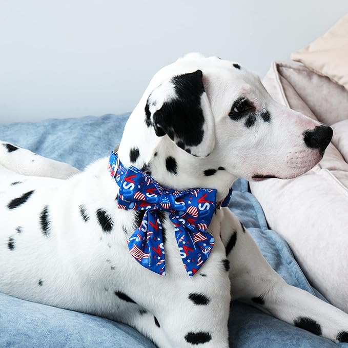 Lionet Paws Patriotic Dog Collar with Sailor Bow, 4th of July, Soft and Comfortable Adjustable American Flag Collar for Puppies and Cats, XS, Neck 8-12 inches