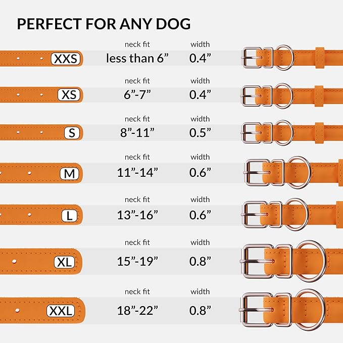 CollarDirect Rolled Leather Dog Collar, Soft Padded Round Puppy Collar, Handmade Genuine Leather Collar Dog Small Large Cat Collars 13 Colors (18-22 Inch, Orange Smooth)