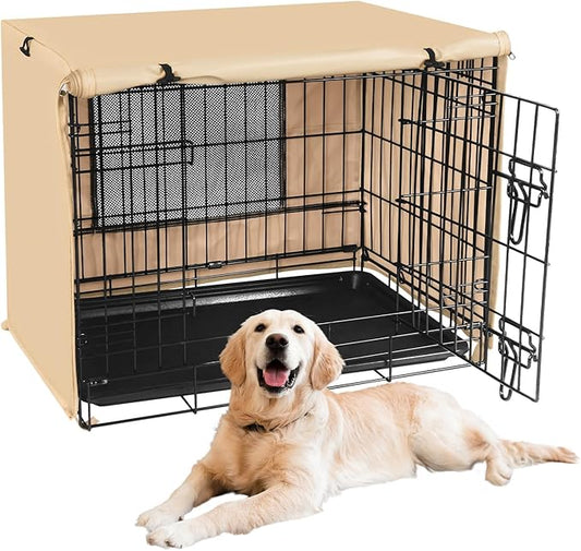 X-ZONE PET 36" Dog Crate Cover for Indoor/Outdoor - Heavy Duty Polyester Pet Kennel Cover Fits for Wire Dog Cage Beige