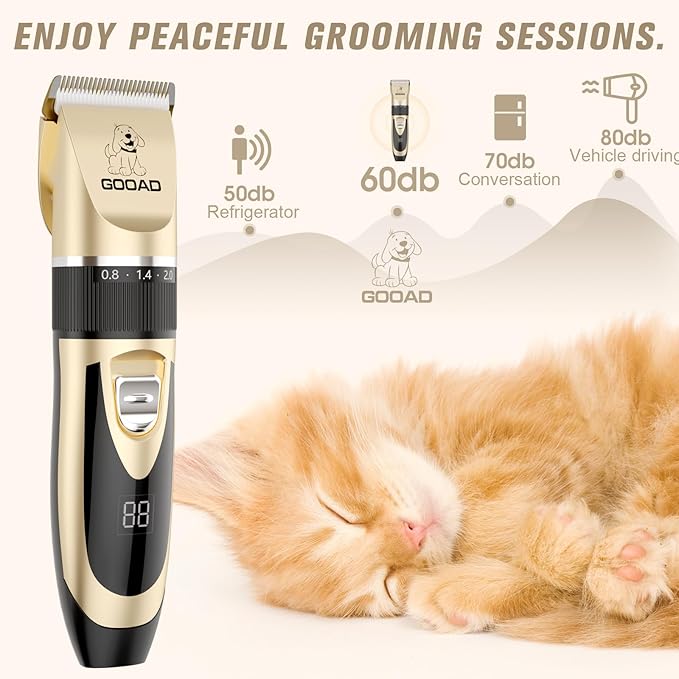 Goood Cat Clippers for Matted and Long Hair - Quiet Cordless Grooming Kit with Paw Trimmer and Nail Grinder for Cats, Small Dogs & Animals
