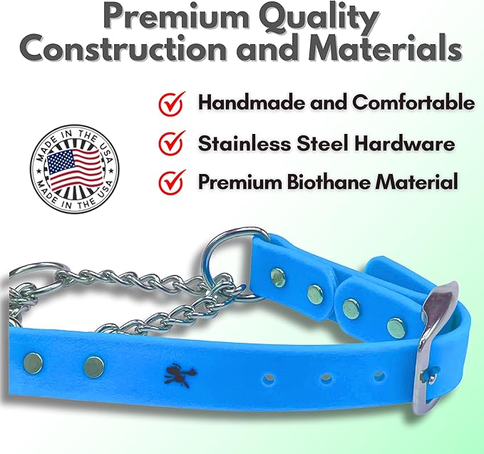 Martingale Collar for Dogs, Biothane, Stainless Steel Hardware, No Pull, Made in The USA, Professional Grade, XS Light Blue