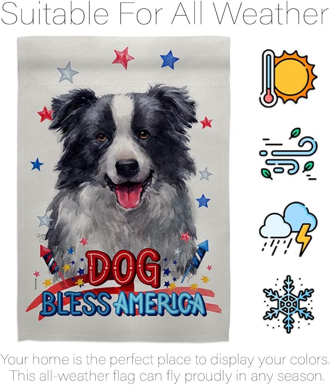 Breeze Decor Patriotic Border Collie House Flag Set Dog Puppy Spoiled Paw Canine Fur Pet Nature Farm Animal Creature Decoration Banner Small Garden Yard Gift Double-Sided, Made in USA