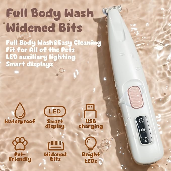 Dog Paw Trimmer,Pet Micro Precision Trimmer for Paws,Cordless Dog Clipper with Led Light,Paw Trimmer for Dogs Cats,USB Rechargeable Low Noise Dog Grooming for Paws,Face,Ears,Eyes,Hair