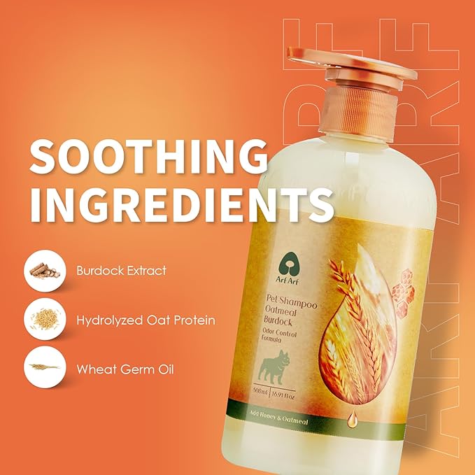 Arf Arf Dog Shampoo Odor Control, Refreshing Oatmeal Formula 16oz, Deodorizing for Smelly Dogs, Honey-Infused, Pet-Friendly, Long-Lasting Freshness, Suitable for All Breeds and Ages - 16oz